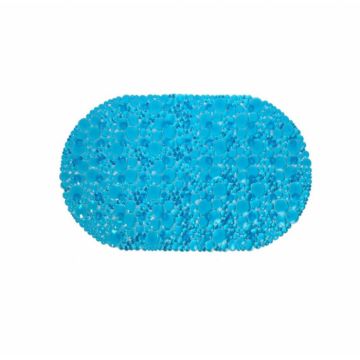 Covoras de baie oval antiderapant,Albastru, PVC, 38x68 cm