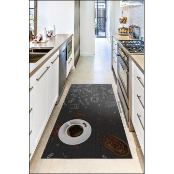 Covor pentru bucatarie, model negru cafea