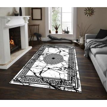 Covor pentru living, model negru/alb