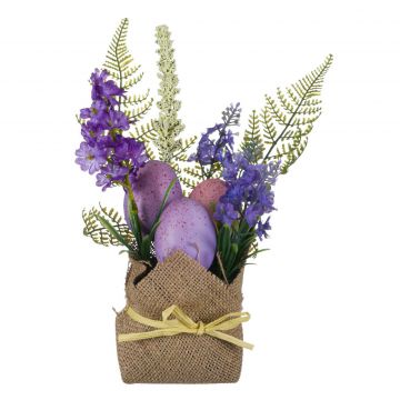 Ghiveci decorativ de Paste, cu oua si lavanda, Elegant, 20x7 cm Ghiveci decorativ de Paste, cu oua si lavanda, Elegant, 20x7 cm