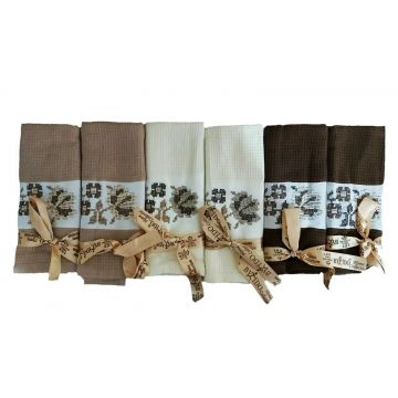 Set 6 prosoape/servete de bucatarie, 65 x 43 cm, 100% bumbac, asortate, cu panglica