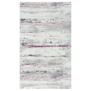 100x200 cm Covor premium Lines, 70% Polyester și 30% Polipropilenă, Design Modern, Gri/Mov, Densitate 2500 gr/m2