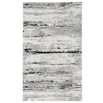 100x200 cm Covor premium Lines, 70% Polyester și 30% Polipropilenă, Design Modern, Gri/Negru, Densitate 2500 gr/m2