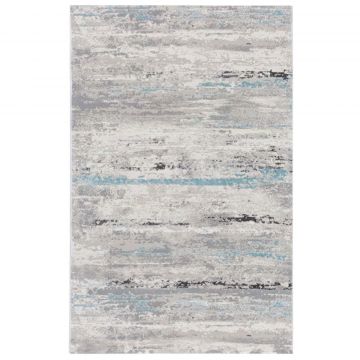 100x200 cm Covor premium Lines, 70% Polyester și 30% Polipropilenă, Design Modern, Gri/Turcoaz, Densitate 2500 gr/m2