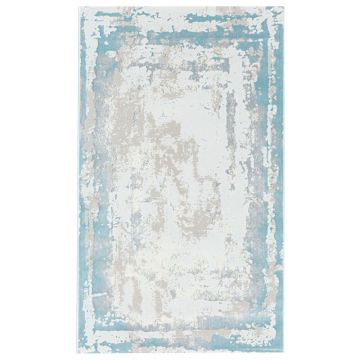 100x200 cm Covor premium Oslo, 70% Polyester și 30% Polipropilenă, Design Modern, Gri/Turcoaz, Densitate 2500 gr/m2