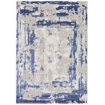 125x200 cm Covor Modern, 70% Polipropilenă și 30% Polyester, Gri/Albastru, Densitate 2500 gr/m2