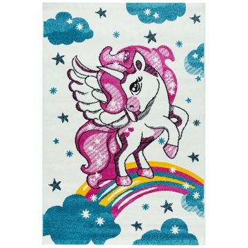 50x80 cm Covor premium HAPPY, 100% Polyester, Design pentru copii, Alb/Albastru/Roz, Densitate 2300 gr/m2, POG55701001