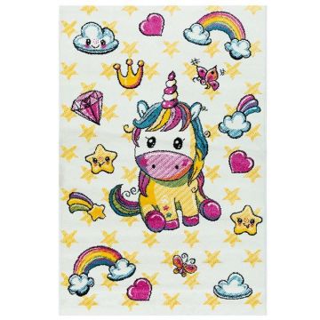 60x100 cm Covor premium HAPPY, 100% Polyester, Design pentru copii, Alb/Lila, Densitate 2300 gr/m2, POG37431000