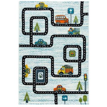 60x100 cm Covor premium HAPPY, 100% Polyester, Design pentru copii, Albastru deschis, Densitate 2300 gr/m2, POG64001003