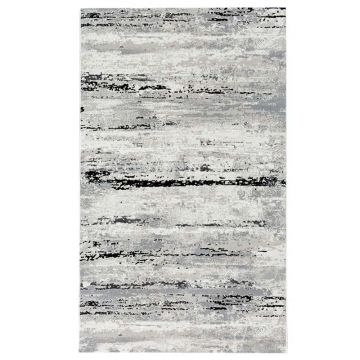 80x150 cm Covor premium Lines, 70% Polyester și 30% Polipropilenă, Design Modern, Gri/Negru, Densitate 2500 gr/m2