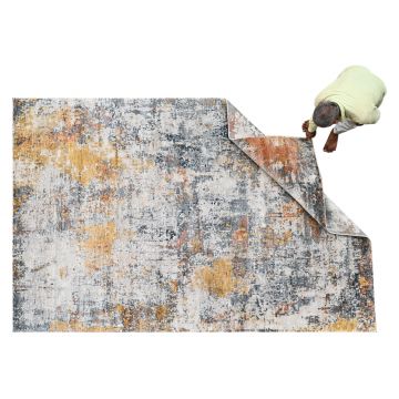 Covor innodat manual din matase de bambus si bumbac, tesatura indo tibetana, Canvas RN-100 Bej / Multicolor