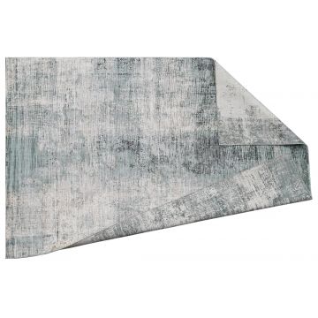 Covor tesut manual din vascoza si bumbac, imprimare manuala, Hazel HZ-104 Turcoaz / Gri Deschis