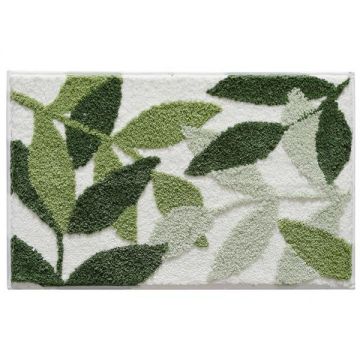 Covoras de baie, mediu, absorbant, antiderapant, design cu frunze verzi diferite nuante, 50x80 cm, Verde Covoras de baie, mediu, absorbant, antiderapant, design cu frunze verzi diferite nuante, 50x80 cm, Verde
