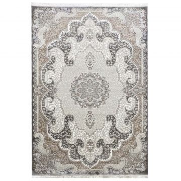 100x200 cm Covor living/dormitor, 70% Polyester și 30% Bumbac, Design Clasic Traditional, Gri, Densitate 2800 gr/m2