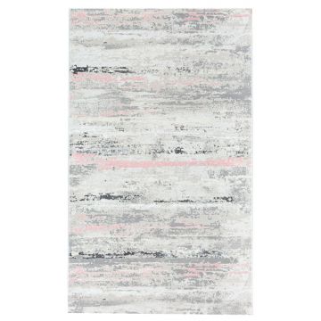 100x200 cm Covor premium Lines, 70% Polyester și 30% Polipropilenă, Design Modern, Bej/Roz, Densitate 2500 gr/m2 ieftin