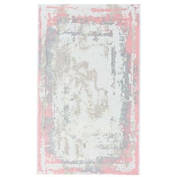 100x200 cm Covor premium Oslo, 70% Polyester și 30% Polipropilenă, Design Modern, Gri/Roz, Densitate 2500 gr/m2