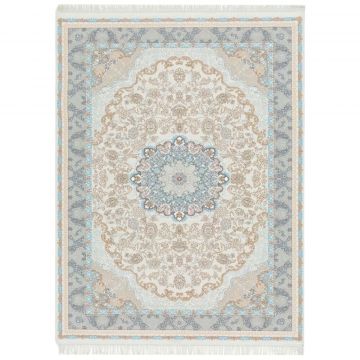 120x180 cm Covor Persan, 70% Polipropilenă și 30% Polyester, Design Traditional, Crem/Bleu, Densitate 3000 gr/m2