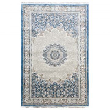 125x200 cm Covor living/dormitor, 70% Polyester și 30% Bumbac, Design Clasic Traditional, Albastru, Densitate 2800 gr/m2 ieftin