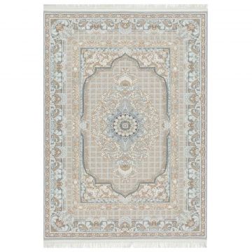 150x230 cm Covor Persan Isfahan, 70% Polipropilenă și 30% Polyester, Model Clasic, Gri, Densitate 3000 gr/m2