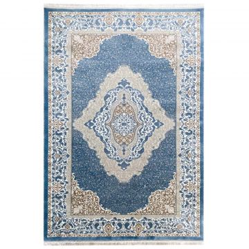 250x350 cm Covor living/dormitor, 70% Polyester și 30% Bumbac, Design Clasic Traditional, Albastru, Densitate 2800 gr/m2