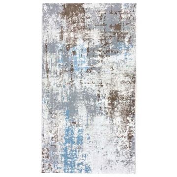 60x100 cm Covor premium Fade, 70% Polyester și 30% Polipropilenă, Design Modern, Gri/Turcoaz, Densitate 2500 gr/m2