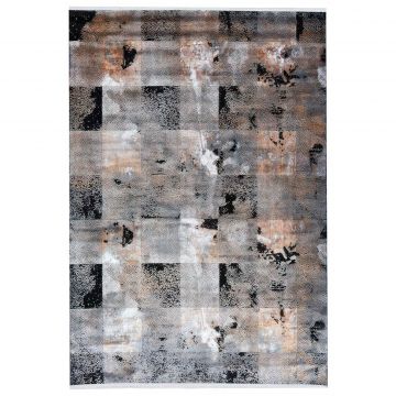 80x150 cm Covor Ember, 55% Vascoza si 45% Acryl, Design Modern, Negru/Cupru, Densitate 2800 gr/m2