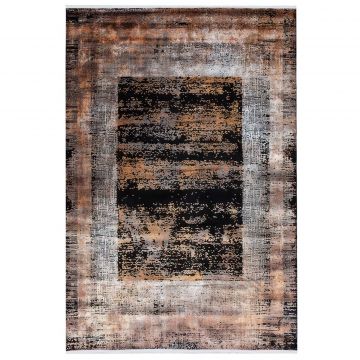 80x150 cm Covor Harvest Gold, 55% Vascoza si 45% Acryl, Design Modern, Negru/Cupru, Densitate 2800 gr/m2