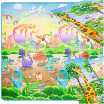 Covor din spuma pliabil cu doua fete 200x180cm Happy Dinosaurs