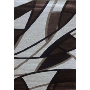 Covor modern Canyon Hand Carved, polipropilena, model geometric, maro, 80 x 150 cm