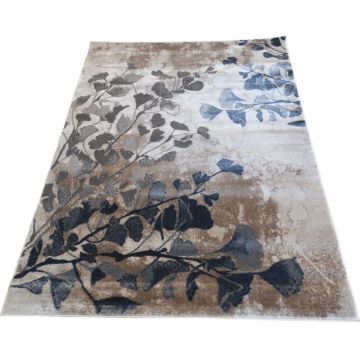 Covor modern Platin 3176-Kasilda, polipropilena, model frunze, bej/gri, 60 x 120 cm