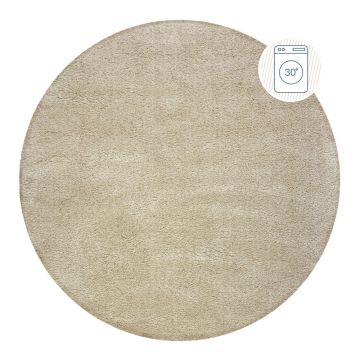 Covor bej lavabil rotund din fibre reciclate 133x133 cm Fluffy – Flair Rugs