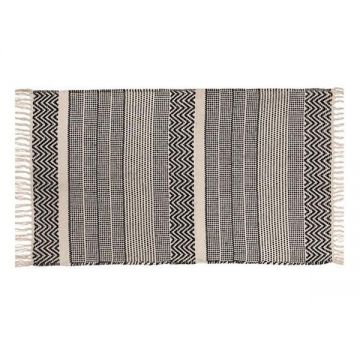 Covor decorativ tesut, negru/bej, 95x60 cm ieftin