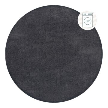 Covor gri închis lavabil rotund din fibre reciclate 133x133 cm Fluffy – Flair Rugs