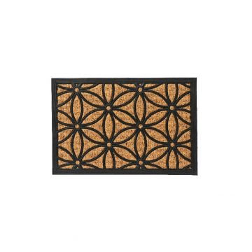 Covoras de intrare Flower, Decoris, 40 x 60 cm, fibra de cocos/cauciuc, maro/negru