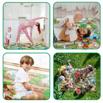 Covoras din spuma EVA pentru copii,rulabil,se poate colora,desene cu marcaj si set markere incluse,lavabil,izolatie termica fata de sol Ricokids 200x120 cm Zoo