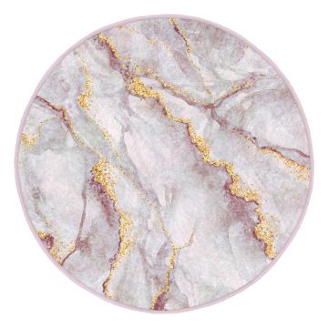 Covor roz deschis/auriu lavabil rotund ø 100 cm Marble – Mila Home