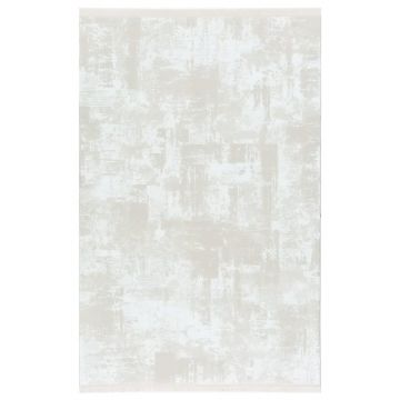 125x200 cm Covor Alb/Crem, Margini cu Franjuri, Living/Hol/Dormitor, 60% Polipropilenă 40% Poliester, Modern, Model Meadow