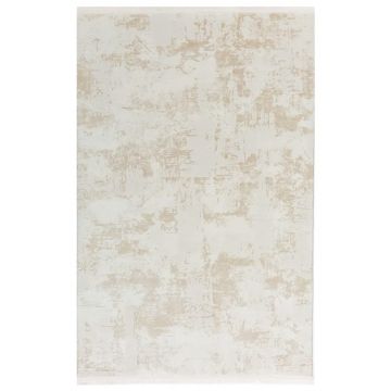 125x200 cm Covor Crem, Margini cu Franjuri, Living/Hol/Dormitor, 60% Polipropilenă 40% Poliester, Modern, Model Meadow