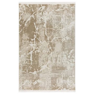 125x200 cm Covor Premium Bej/Crem, Margini cu Franjuri, Living/Hol/Dormitor, 60% Polipropilenă 40% Poliester, Modern, Model Shatter