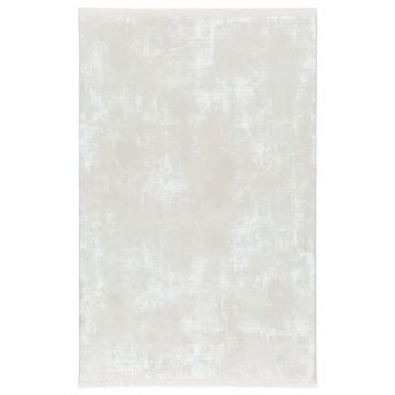 250x350 cm Covor Premium Alb/Crem, Margini cu Franjuri, Living/Hol/Dormitor, 60% Polipropilenă 40% Poliester, Modern, Model Velvetic