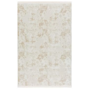 80x150 cm Covor Premium Crem/Bej, Margini cu Franjuri, Living/Hol/Dormitor, 60% Polipropilenă 40% Poliester, Modern, Model Opulenza