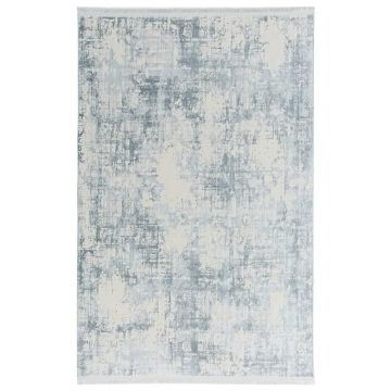 80x150 cm Covor Premium Gri/Crem, Margini cu Franjuri, Living/Hol/Dormitor, 60% Polipropilenă 40% Poliester, Modern, Model Velvetic