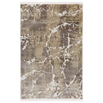 80x150 cm Covor Premium Maro/Bej, Margini cu Franjuri, Living/Hol/Dormitor, 60% Polipropilenă 40% Poliester, Modern, Model Shatter