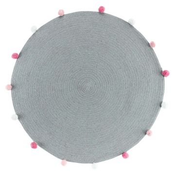 Covor gri deschis rotund ø 90 cm Pompomparty – douceur d'intérieur