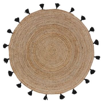 Covor negru-natural rotund ø 120 cm Shira – douceur d'intérieur