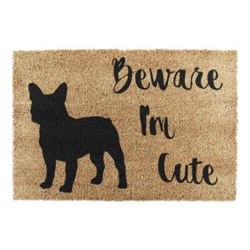 Covoraș de intrare din fibre de nucă de cocos 40x60 cm Beware I'm Cute French Bulldog – Artsy Doormats
