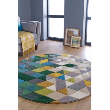 Covor Prism Verde/Multicolor 160X160 cm, rotund, Flair Rugs
