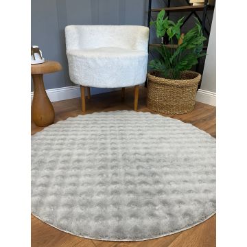 Covor Puffy Bubble Yuvarlak, Gri, 150x150 cm