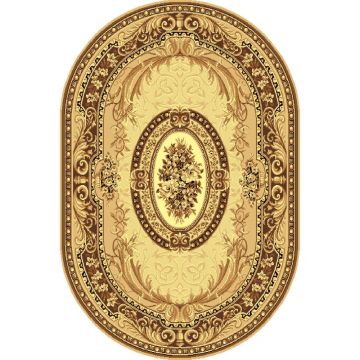 Covor clasic Gold 042/12AO, polipropilena BCF, model oval, bej/maro, 60 x 110 cm