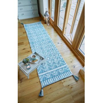 Covor Lella, Flair Rugs, 60x200 cm, bumbac, ivoar/teal